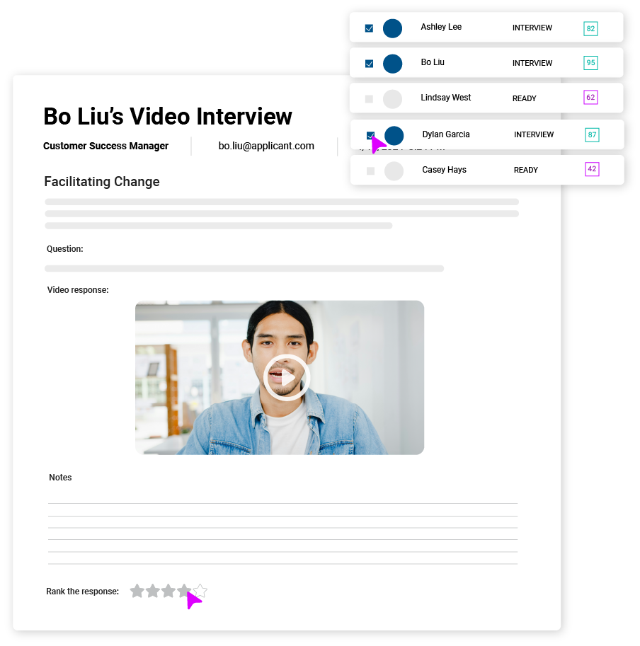 Increase your hiring efficiency, decrease your time to hire and learn more about your top candidates with our automated Video Interviewing software.