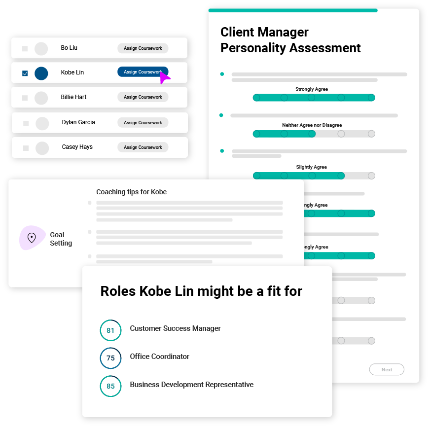 View candidates' fit for alternate roles and upskill them for lateral moves and promotions using Cangrade's pre-hire assessment and development solution integrated with UKG