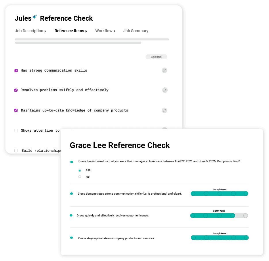 Cangrade's automated reference checking software interface with candidate performance insights