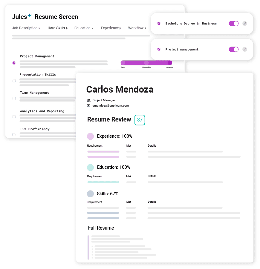 See under the hood so you know why and how your candidates are scored with transparent resume screening software.